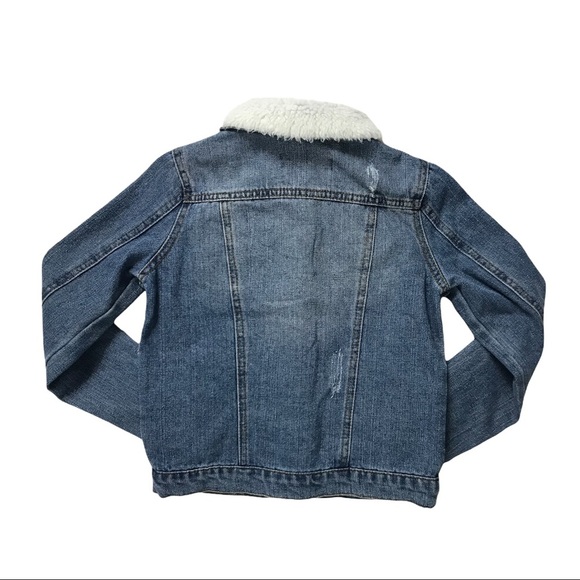 NWT CI SONO * Kids* Medium Wash Distressed Denim & Faux Fur Jacket - Picture 11 of 11